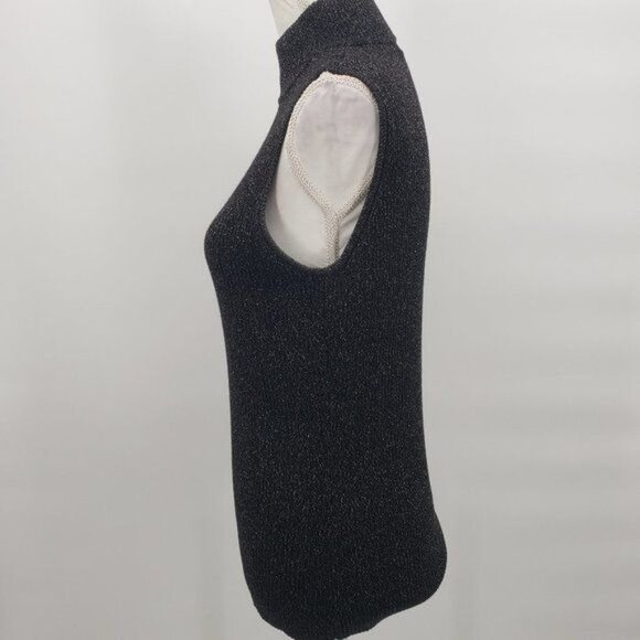 DANA BUCKMAN Mock Neck Sleeveless Tank Sweater Top Black Glitter Size Medium - Picture 5 of 9